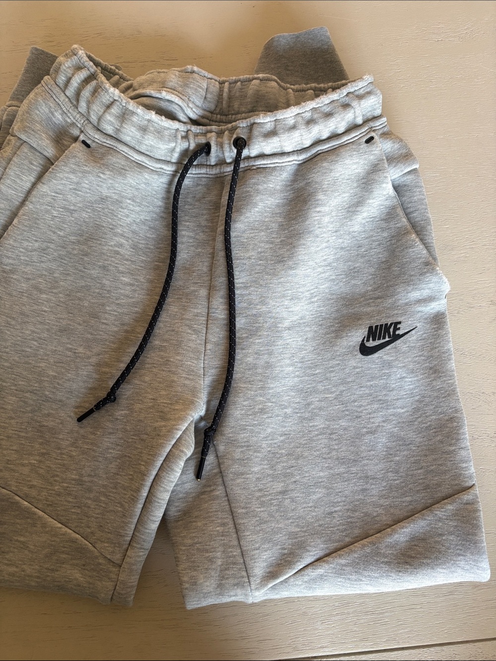 Nike Kids Light Gray Fleece Shorts with Black Drawstring